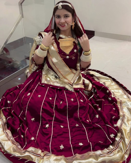 rani color rajputi gota patti poshak with 24 kali ghera