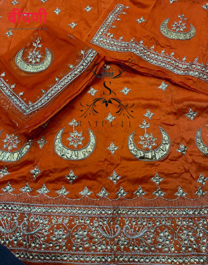rust color heavy bembar satin rajputi poshak with pure odhani 