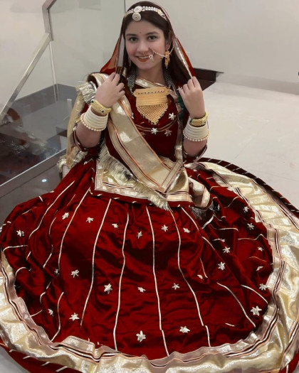 maroon color rajputii gota patti poshak with 24 kali ghera