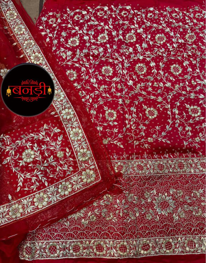 rajasthani bridal poshak in sambu satin with heavy jardoshi dabka work