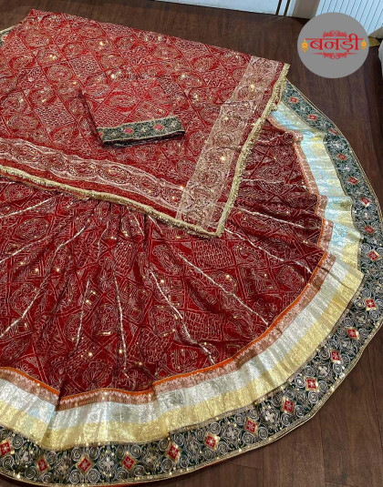 heavy bandhani poshak with 6 meter lehenga