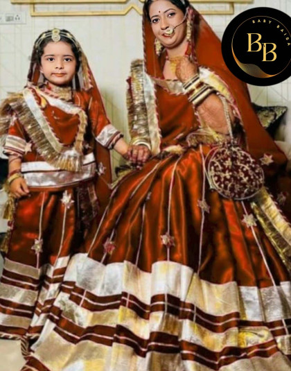 mother daughter poshak combo set in brown color