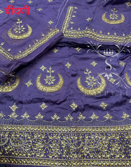 light purple color heavy bembar satin poshak with pure odhani