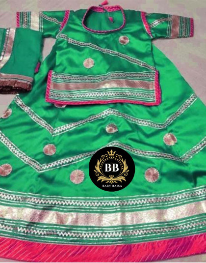 chote baisa poshak in light green color with pink magji 