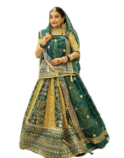 multicolor poshak in green and yellow