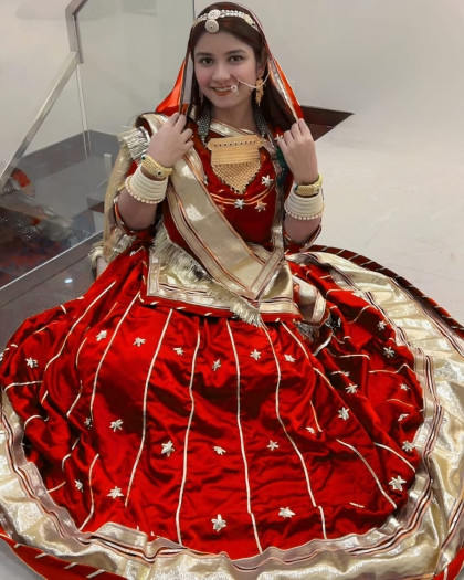 red rajasthani gota patti poshak with 24 kali ghera