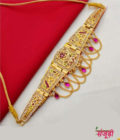 fancy rajasthani bajuband with pink and white stones v