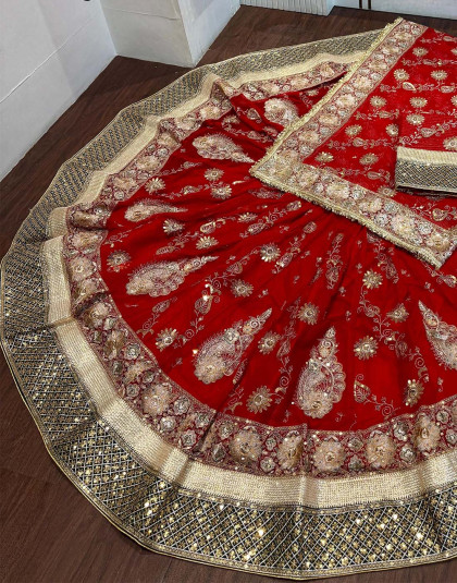 canvas lehenga poshak in dark red