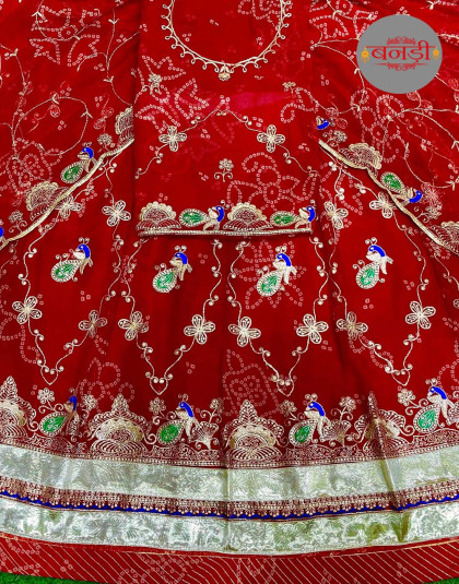 red fancy chunari poshak with with zari and lappa work