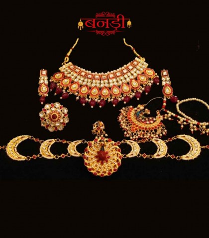 rajputi jewelry set with red kundan round shape choker