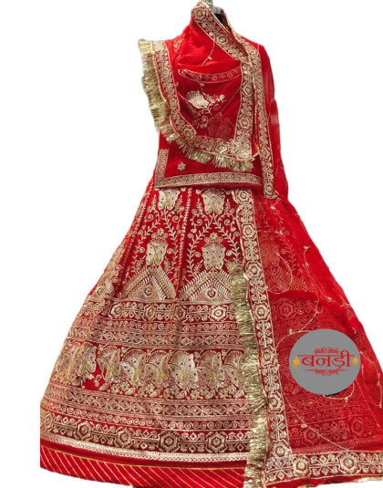 heavy work red bridal poshak