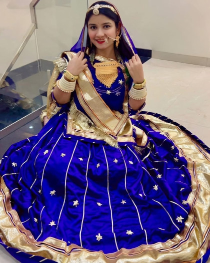 rajasthani dance poshak in fast blue with 24 kali ghera