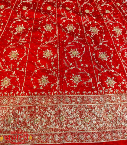 red bridal rajputi poshak in bember satin with broad border