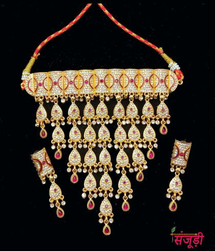 rajputi aad with white and pink colors stones