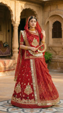 Rajasthani Bandhani Poshak with Golden Z...
